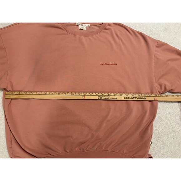 MAGNOLIA Salmon Pink Cotton Jersey Embroidered Long Sleeve Sweatshirt Women L - Picture 6 of 10